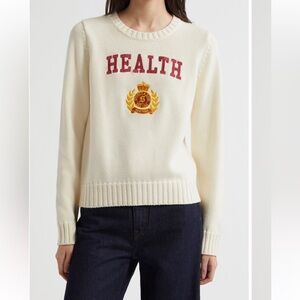 Sporty & Rich NY Health Crest Knitted Sweater - Cream/Merlot/Gold Sz S